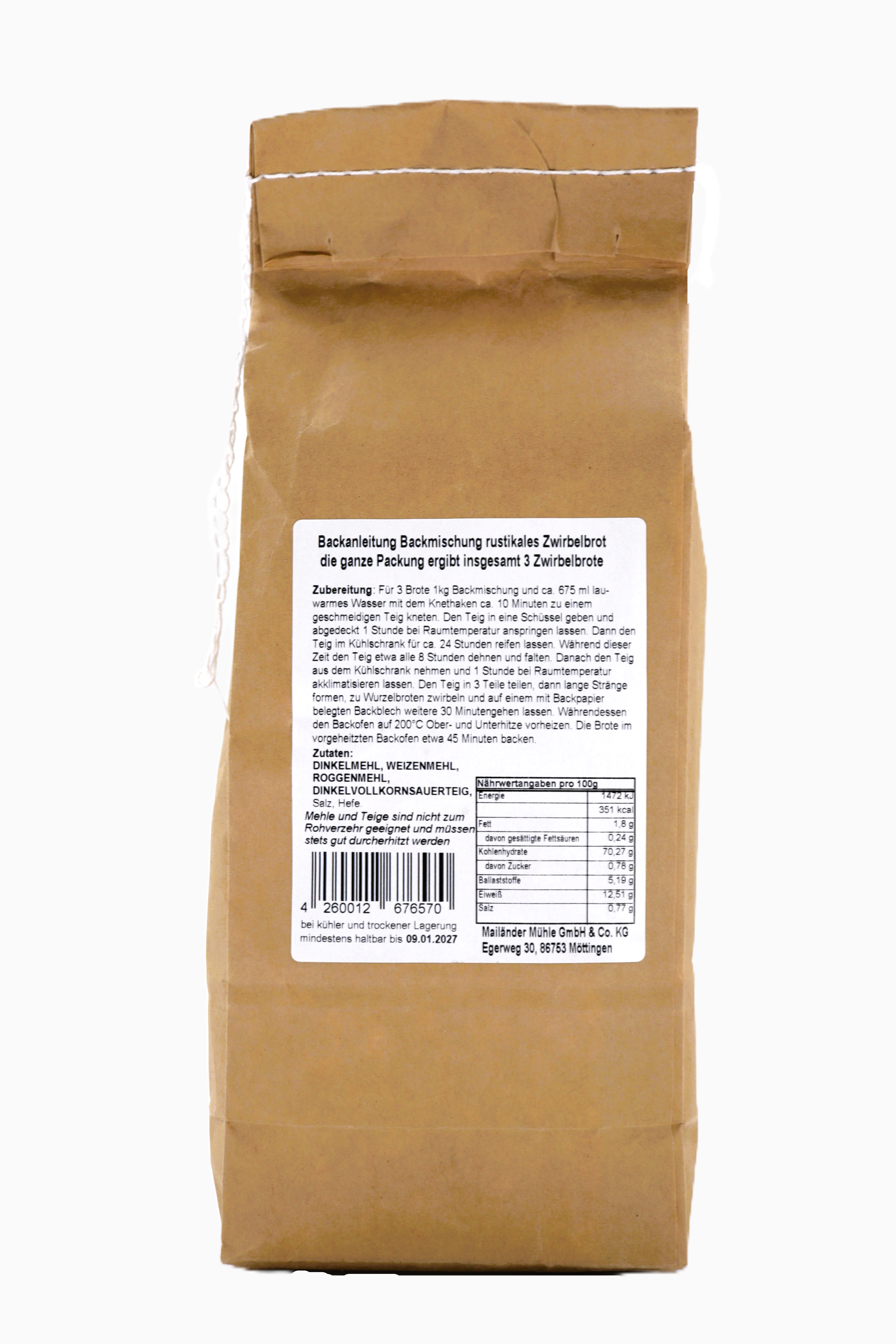 Backmischung Zwirbelbrot (mit Langzeitführung)